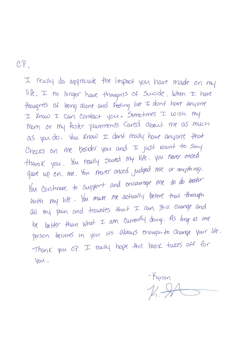 Handwritten letter from Kynan to C.P. Handler