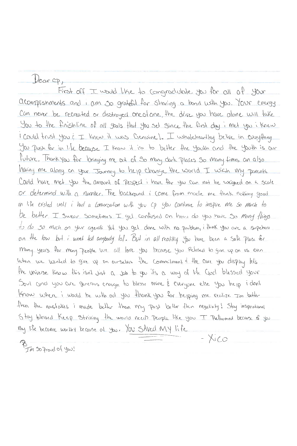 Handwritten letter from Xico to C.P. Handler